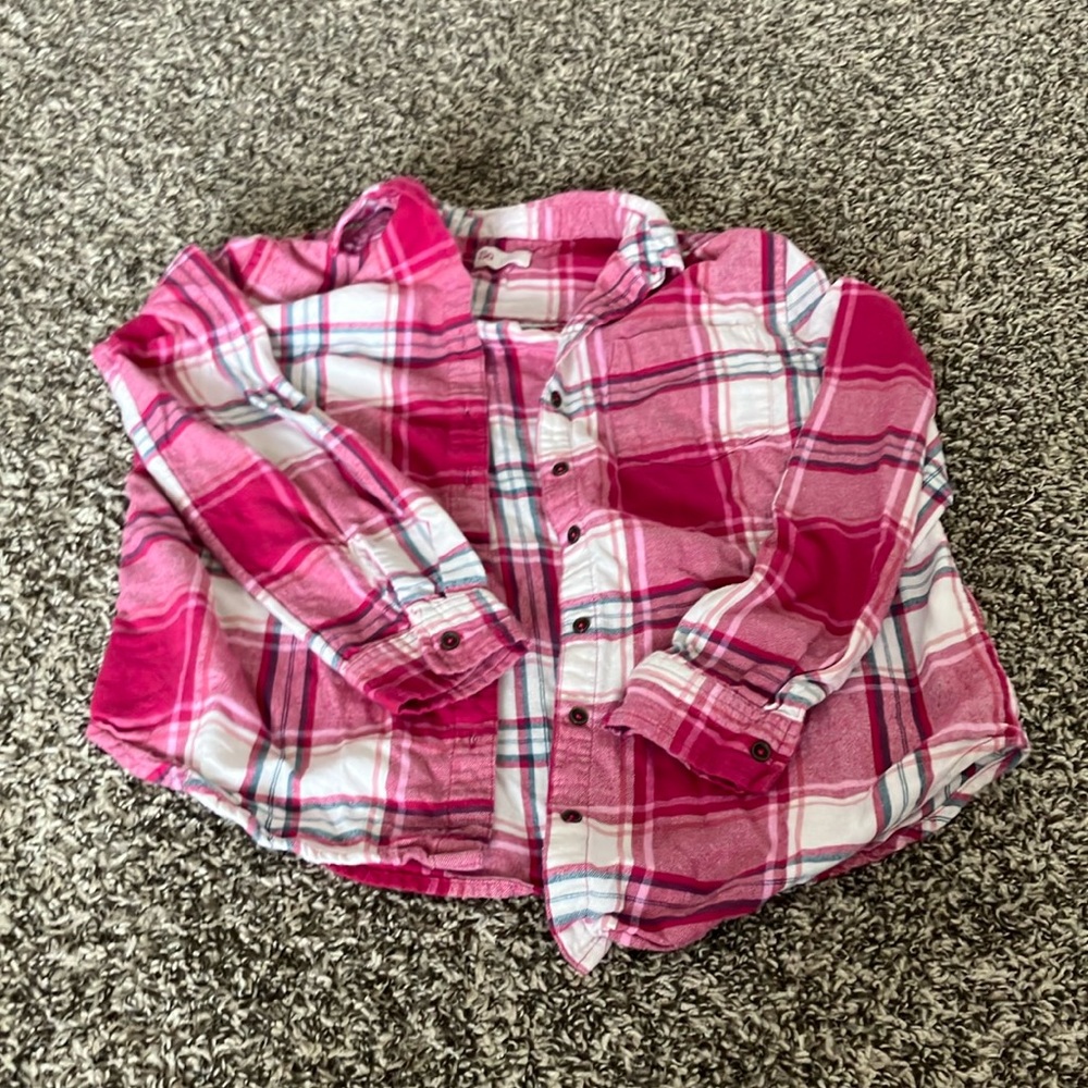 SO Pink and White Button Down Shirt Vibrant Plaid Design